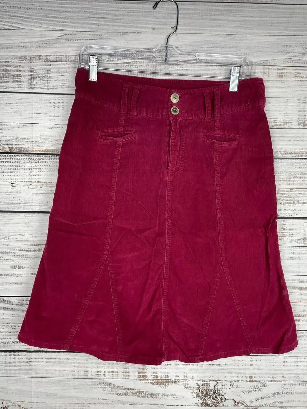 Vintage Maurices Corduroy Skirt Knee Length Denim Small Red Burgundy Y2K 2000s